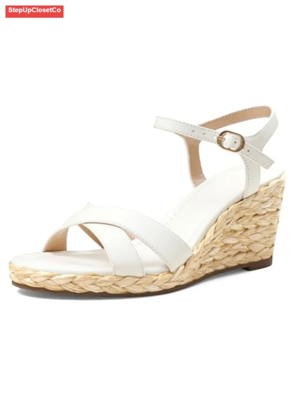 Raffia Platform Wedge Sandals Ankle Strap Espadrilles 3 Inch